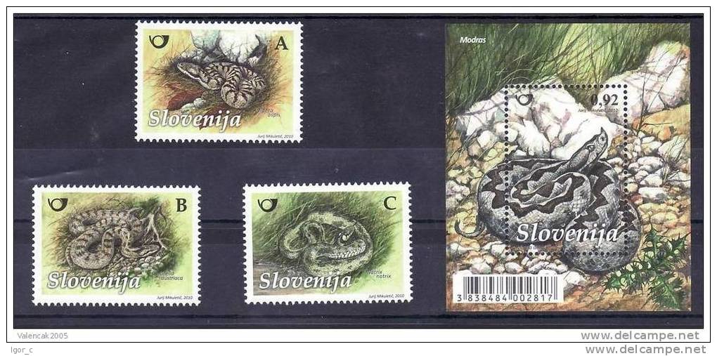 Slovenia Slowenien Slovenie 2010: Mi 864-7  FAUNA - Snakes MNH - Slovénie