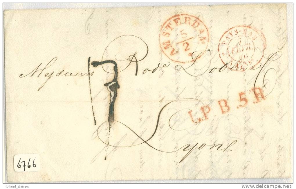 VOORLOPER HANDGESCHREVEN VOUWBRIEF Uit 1840 Van AMSTERDAM Naar LYON FRANCE *  L.P.B.5.R. PAYS BAS Valenciennes (6766) - ...-1852 Préphilatélie