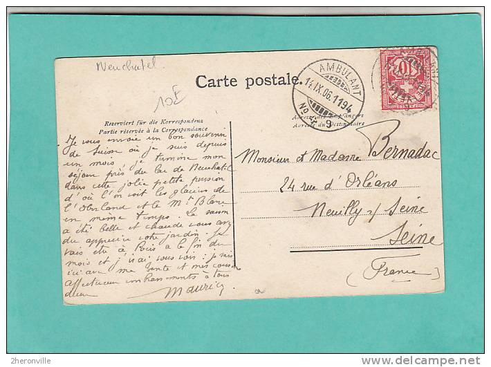 CPA  - CH - Séjour De Campagne à Bôle - Marie Louise - Belle Villa - Cachet Postal Ambulant 14 IX 1906  N° 9 - Bôle