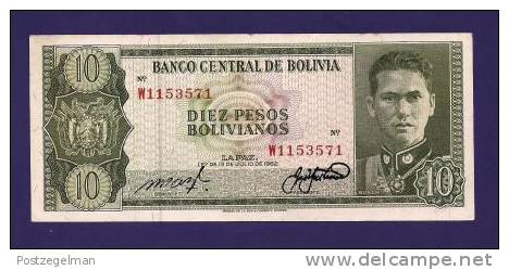 BOLIVIA 1962,  Banknote  ,Used VF , 10 Pesos Bolivianos Km154 - Bolivia