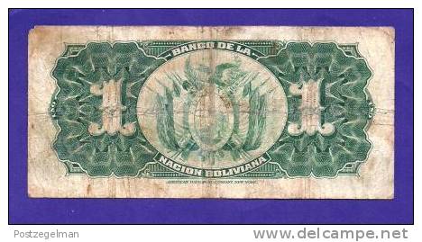 BOLIVIA 1911,  Banknote  ,Used VG , 1 Boliviano,  Km102 - Bolivië