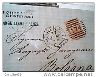 1880 Umberto I Lettera Da FIRENZE Timbro  Flli SPERANZA  20 C T  Annullo Numerale 174  Retro BOLOGNA Ditretto 28  EB9348 - Storia Postale