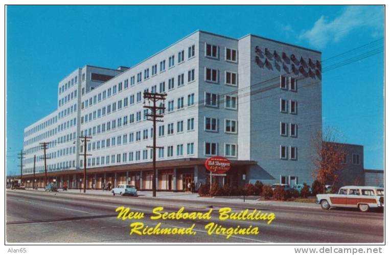 Richmond VA Virginia, New Seaboard Airline Railroad Building, Street Scene, Autos, C1950s Vintage Postcard - Richmond