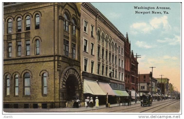 Newport News VA Virginia, Street Scene, Auto, C1910s Vintage Postcard - Newport News