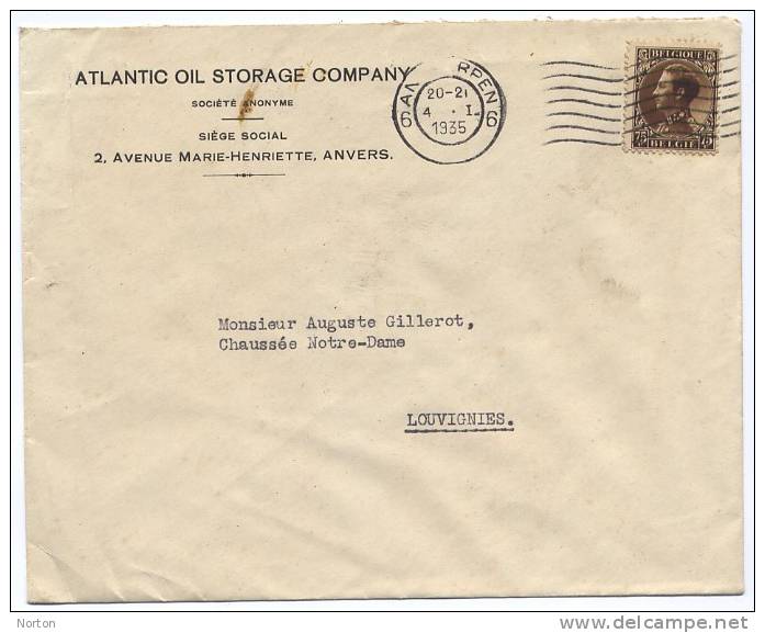 Belgique : 402 Sur Lettre De Atlantic Oil Storage Company Antwerpen 1935 - 1934-1935 Leopold III