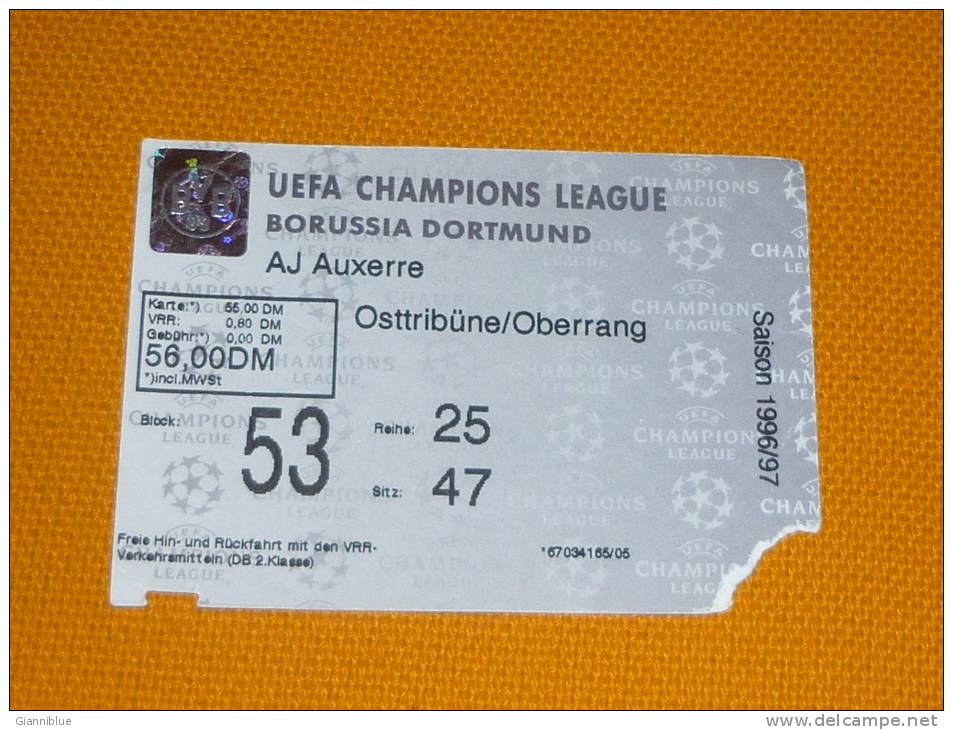 Borussia Dortmund-AJ Auxerre/Football/UEFA Champions League Match Ticket - Tickets D'entrée