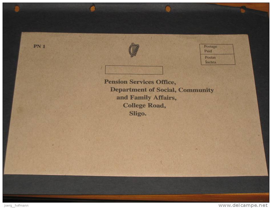 Brief Cover Ireland Irland Ungebraucht Unused Postage Paid Sligo Co. Sligo Pension Services - Lettres & Documents