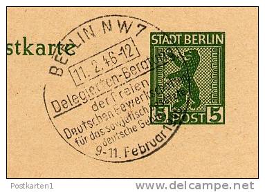 BERLIN Postkarte P3e Sost. Beratung Der Gewerkschaft SBZ  Berlin 1946 - Ganzsachen
