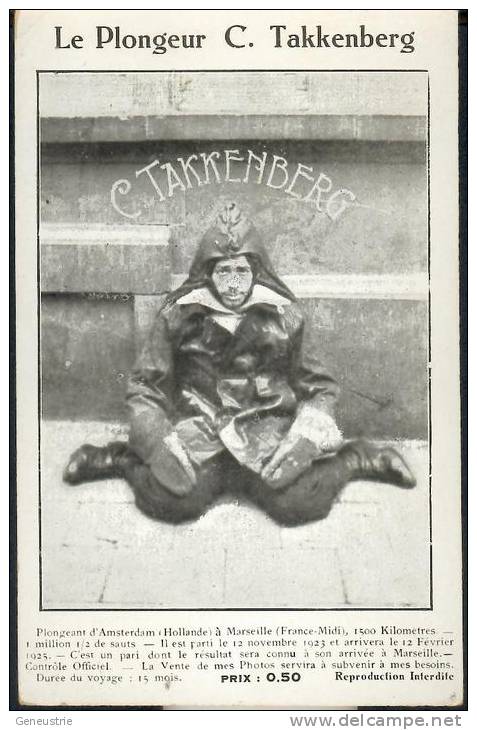 CPA  (dos Vierge) 1923  " Le Plongeur C. Takkenberg " Amsterdam à Marseille - The Diver - Plongeon