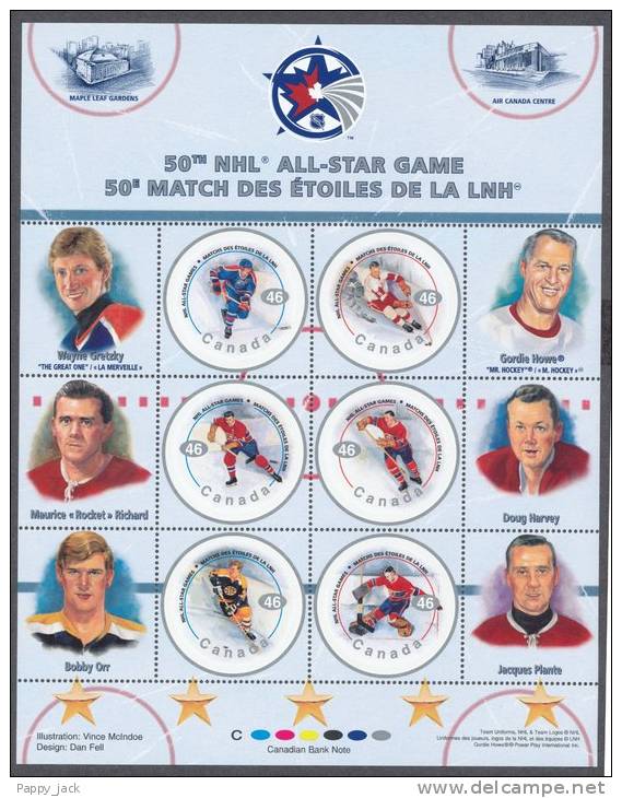 Canada  Hockey Players NHL All Star Game HOCKEY Pane  # 1 In Series MNH - Paginas De Cuadernillos