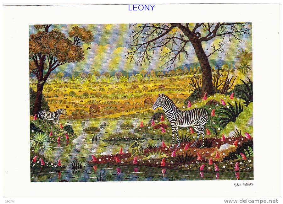 CPM    Peinture D´ ALAIN THOMAS  - Extrait Du BESTIAIRE - Le ZEBRE De GREVY   - N° AT 11 -   édit XAVIER De BONNAVENTURE - Cebras