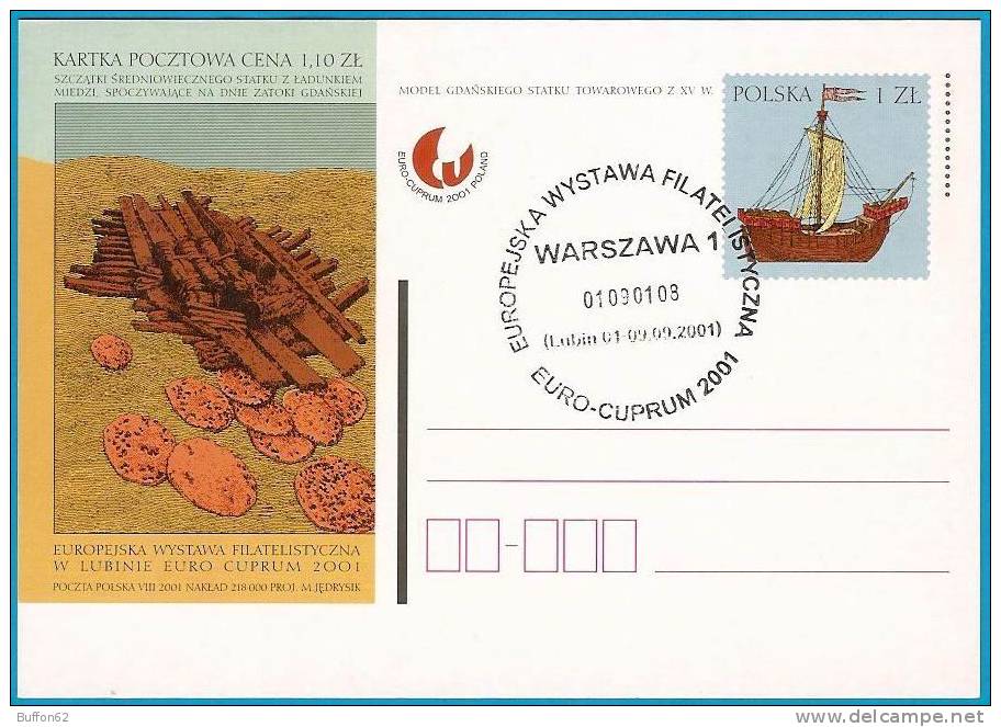 Pologne / Poland (2001) : Voilier Médiéval Transportant Du Cuivre. Expo Euro Cuprum. Medieval Sailboat Carrying Copper. - Ships