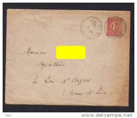 Entier N° 271, Enveloppe Semeuse Lignée 50 C – MARSEILLE 1920 Vers Le Lion D’Angers (bord Droit Jauni) - Standard Covers & Stamped On Demand (before 1995)