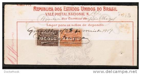 BRAZIL    26th May 1917 POSTAL RECEIPT REVENUE PAPER - Lettres & Documents