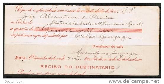 BRAZIL    26th May 1917 POSTAL RECEIPT REVENUE PAPER - Covers & Documents