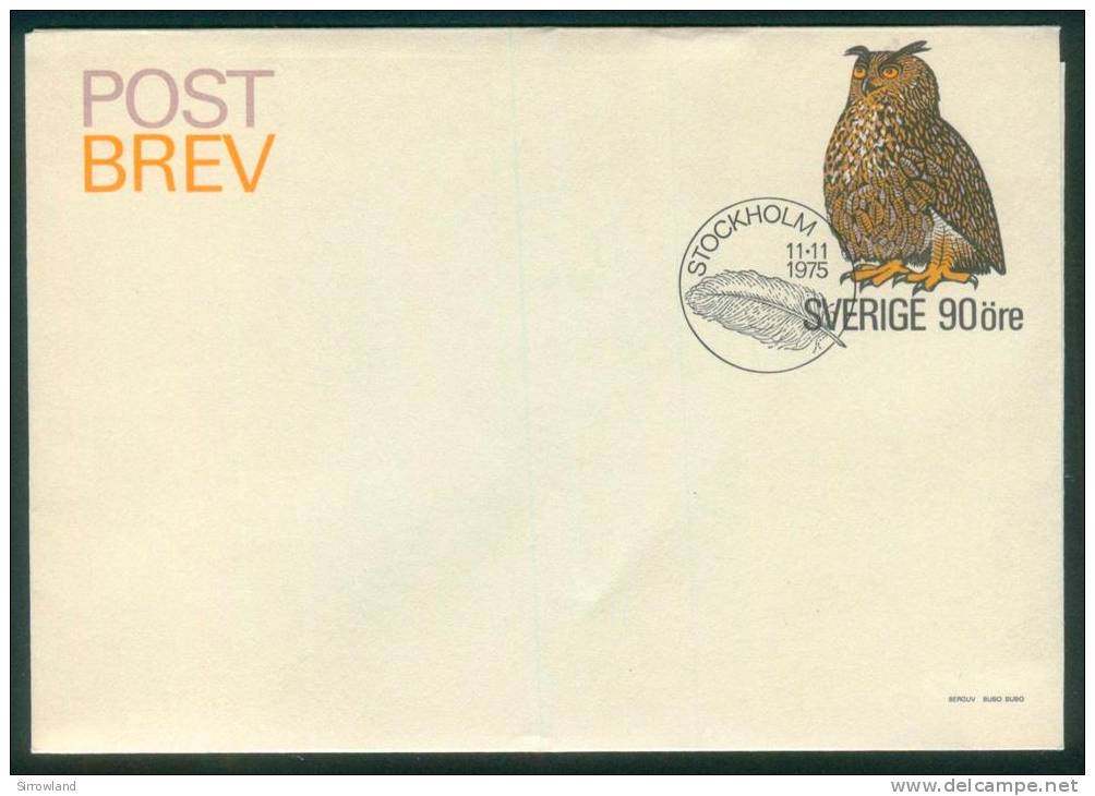 Schweden  1975  Faltbrief - Uhu  (1 FDC  Kpl. )  Mi: F 4 (1,00 EUR) - Postal Stationery