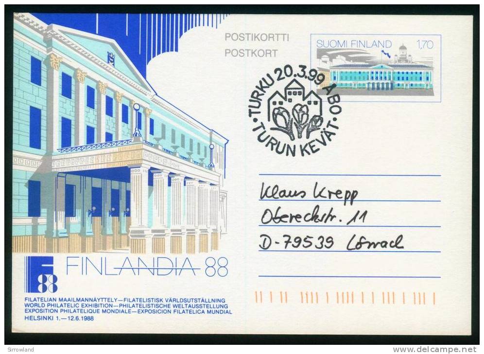 Finnland  1987  Briefmarkenausst. FINLANDIA 88 - Rathaus  (1 Brief  Kpl. )  Mi: P 160 (3,00 EUR) - Enteros Postales