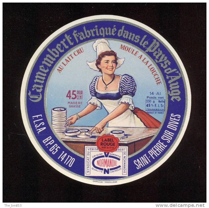 Etiquette De Fromage Camembert  -    F.L.S.A.  BP 65  Saint Pierre Sur Dives (Calvados) - Fromage