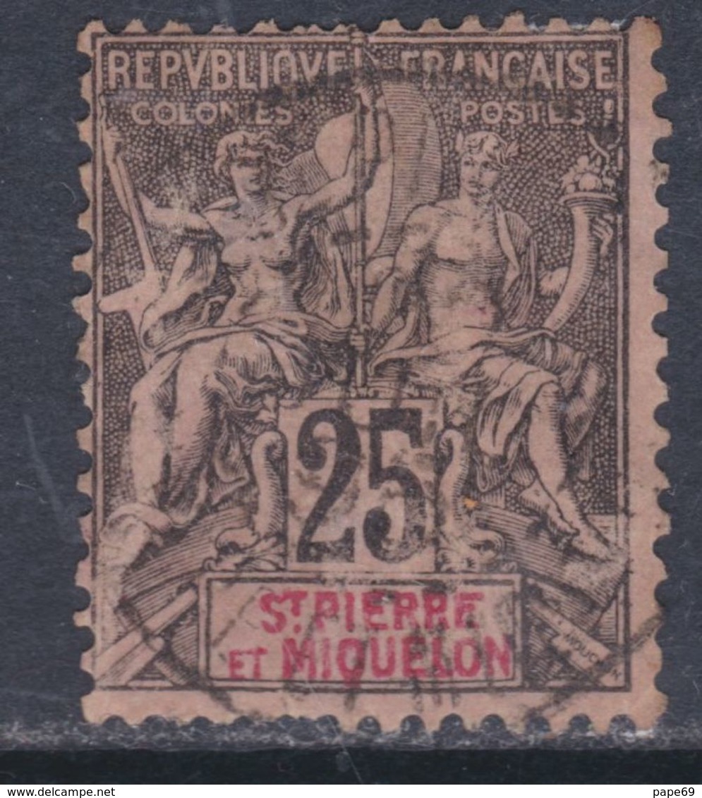 Saint Pierre Et Miquelon N° 66 O, Type Groupe 25 C. Noir Sur Rose, Oblitération  Légère  Sinon TB - Used Stamps