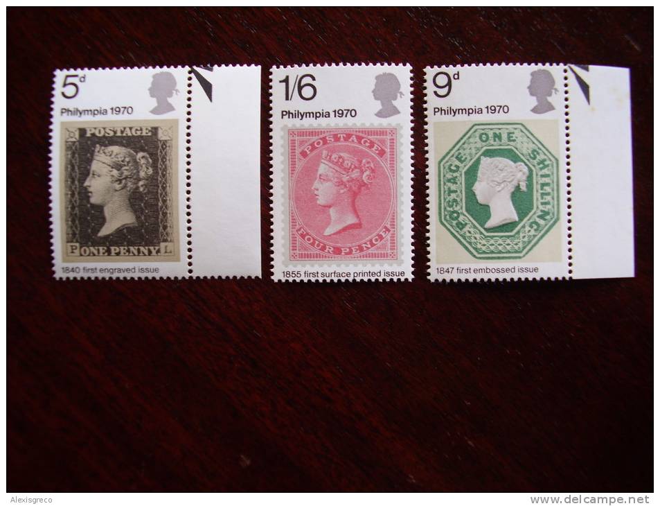 GB 1970 PHILYMPIA 70 Stamp Exhibition Issue 18th.September  MNH Full Set Three Stamps To 1s6d.. - Nuevos