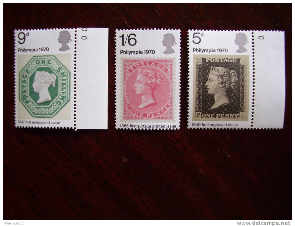 GB 1970 PHILYMPIA 70 Stamp Exhibition Issue 18th.September  MNH Full Set Three Stamps To 1s6d.. - Nuevos