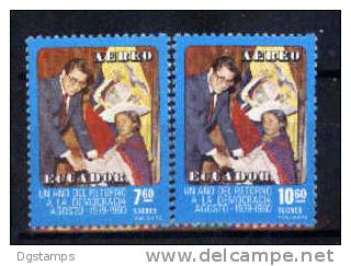 Ecuador 1980 YTA716-17 ** Un Año Del Retorno A La Democracia: Presidente Roldos Con Niña Indígena. - American Indians