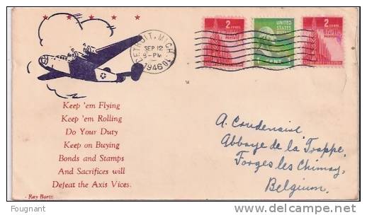 ETATS-UNIS-Belgique:1946;Lettre De DETROIT Pour Forges Les Chimay.(Abbaye De La Trappe.)+ Poème? - Postal History