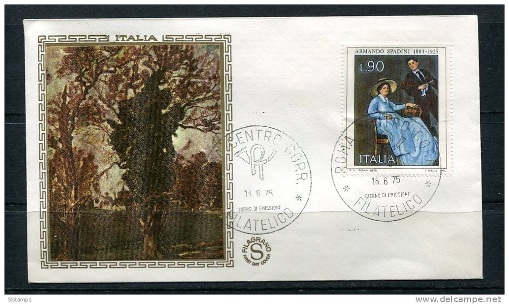 Italy 1975 First  Day Special Cancel Cover Colorano \"Silk\" Cachet  Art  Armando  Spadini - FDC