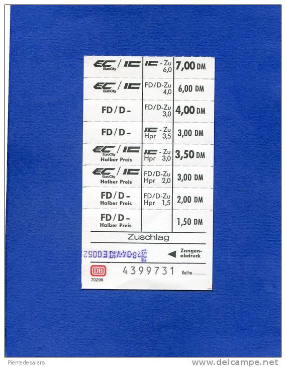 VP - Train - Carnet Bons Détachables De Supplément De La DB - Deutsch Bahn - Transports