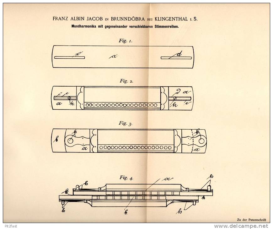 Original Patentschrift - F. Jacob In Brunndöbra B. Klingenthal I.S., 1892 , Mundharmonika !!! - Instruments De Musique