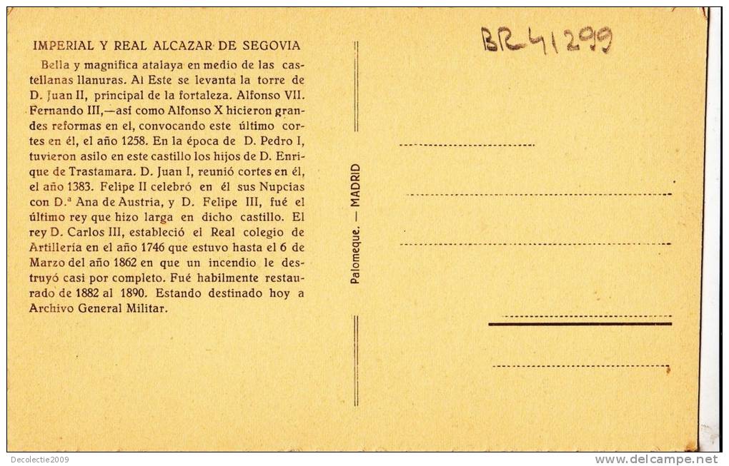BR41299 IMperial Y Real Alcazar De Segovia   2  Scans - Autres & Non Classés