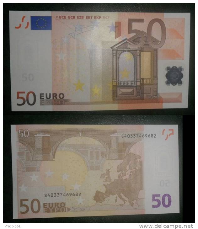 ITALIA ITALY 50 EURO 2002 TRICHET SERIE S 40337469682 J066F4 UNC FDS 2/2 CONSECUT. - 50 Euro