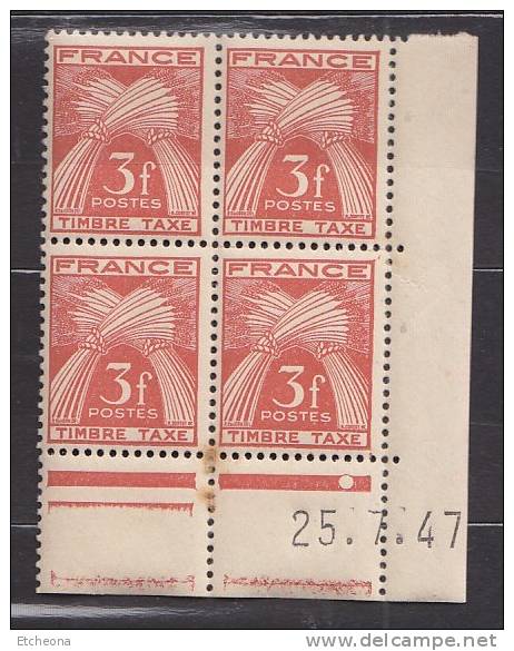 = Taxe 3f Rouge Brun  Timbre Taxe  Coin Daté 25.7.47 N° T83 - Postage Due