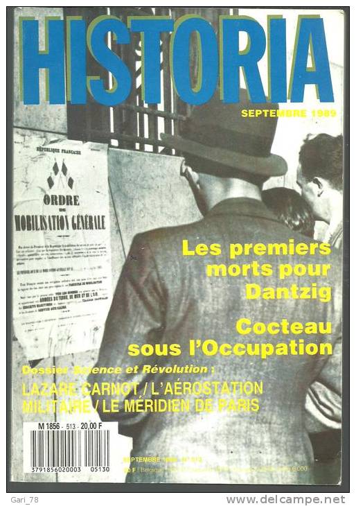 HISTORIA N° 513 Septembre 1989 Dantzig / Cocteau / Lazare Carnot / L'aérostation - Historia