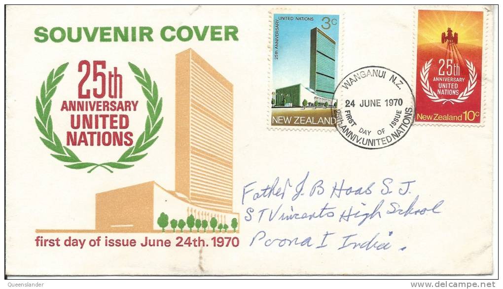 1970 25th Anniversary United Nations FDI 24 June 1970  Special Postmark Addressed To India - FDC