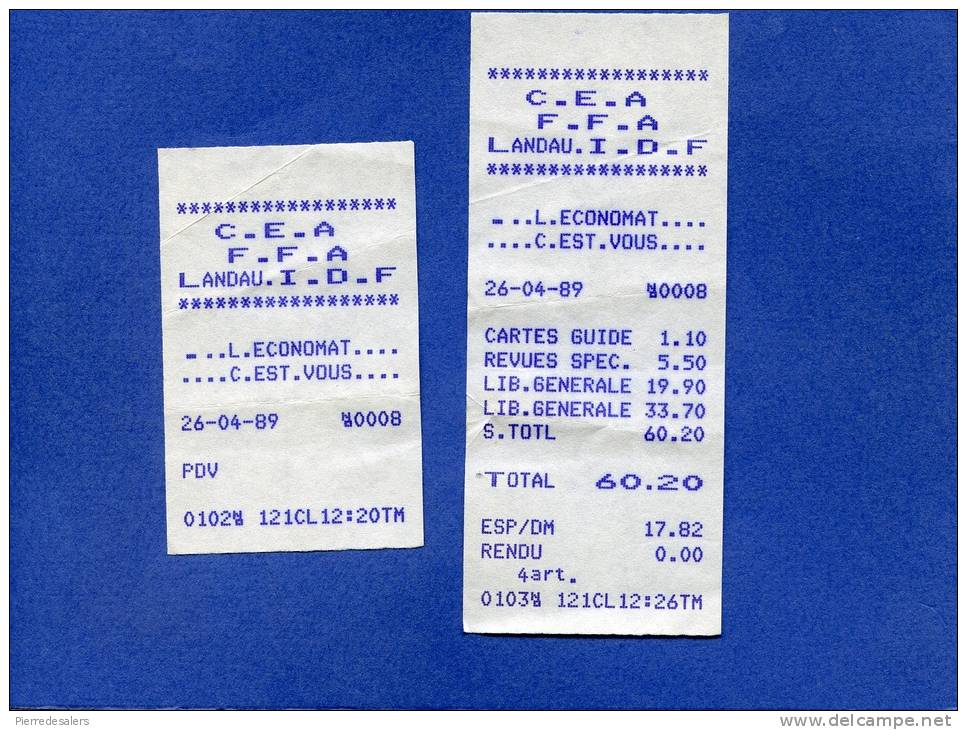 NC - Lot 2 Ticket De Caisse Economat De LANDEAU - FFA - FFSA - Allemagne - Forces Françaises Stationnées En - Drukkerij & Papieren