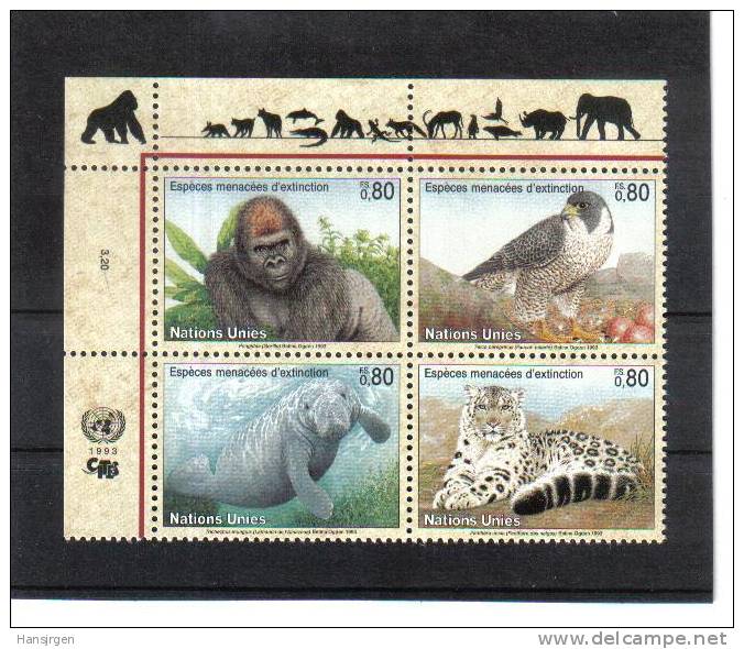 4BL120 VEREINTE NATIONEN 1993 UNO GENF 227/30 VIERERBLOCK ** - Unused Stamps