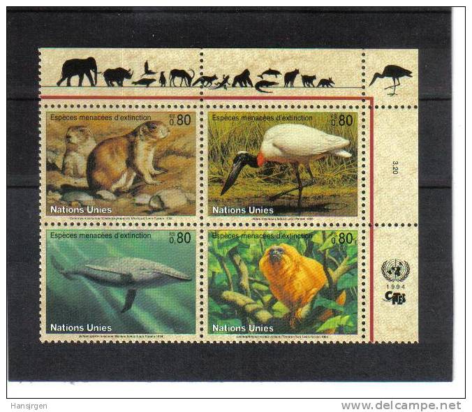 4BL125 VEREINTE NATIONEN 1994 UNO GENF 245/48 VIERERBLOCK ** - Unused Stamps