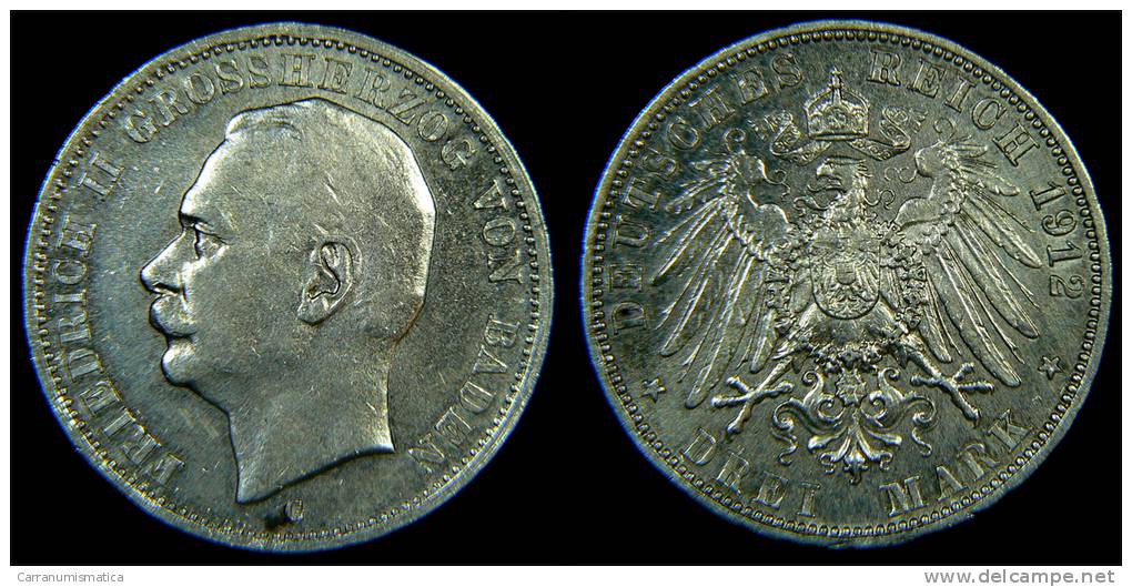 Baden – 3 Mark 1912 G Friedrich II Von Baden Silber - Other & Unclassified
