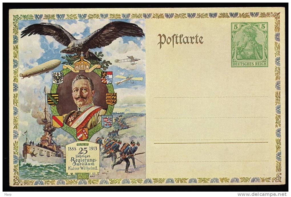 Deutsches Reich Postkarte/Ganzsache With 25 Jahriges Regierungs Jubilaum Kaiser Wilhelm II Mint 1913 - Covers & Documents