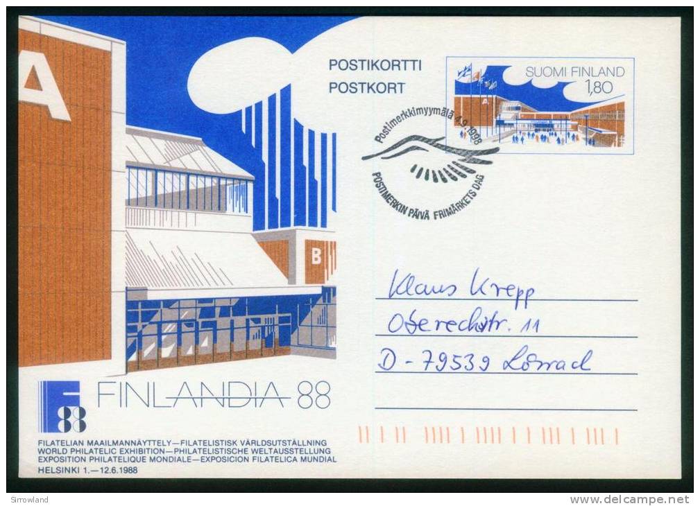 Finnland  1988  Briefmarkenausst. FINLANDIA 88 - Messezentrum  (1 Brief  Kpl. )  Mi: P 161 (3,00 EUR) - Entiers Postaux