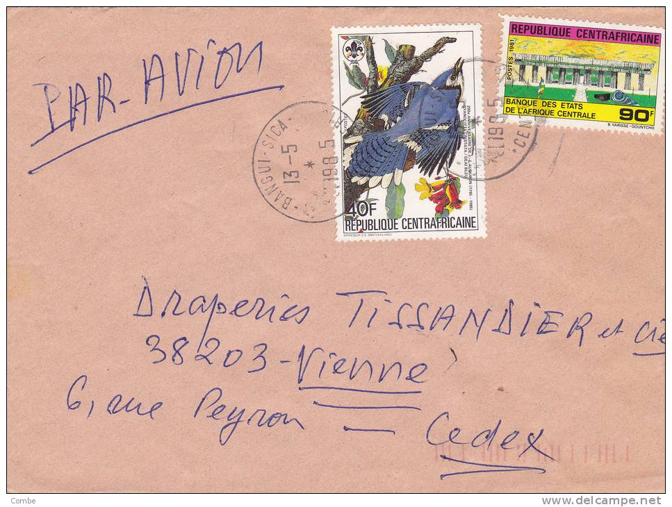 MARCOPHILIE, République Centrafricaine, Lettre Affr.t Composé, Cachet 1985 BANGUI, Oiseau Banque /2287 - Zentralafrik. Republik