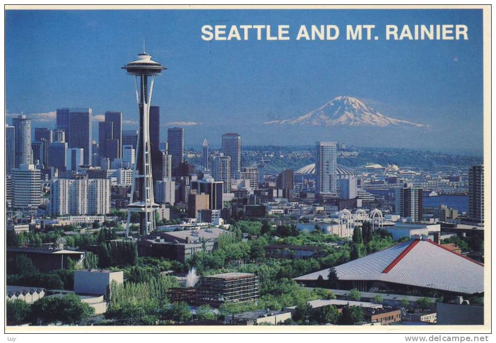 Seattle And Mt. Rainier, Volcano, Vulcano, Vulkan - The Downtown Business District, Space Needle - Seattle