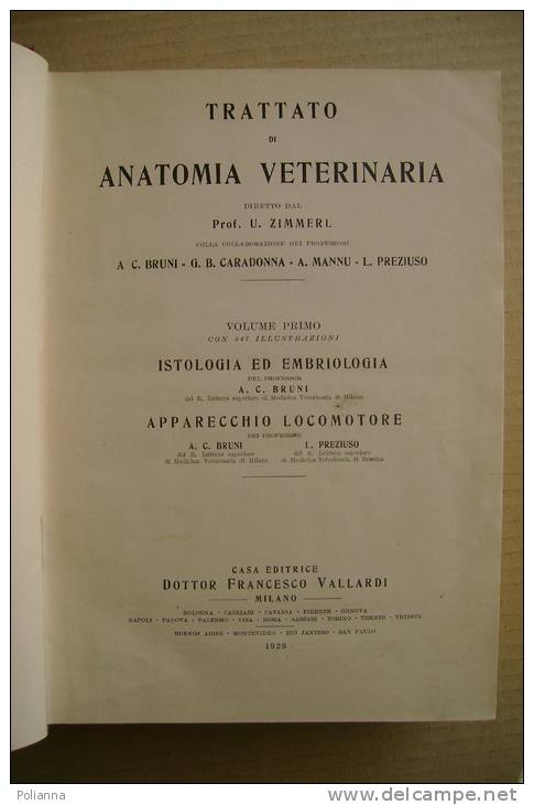 PFA/4 Zimmerl TRATTATO DI ANATOMIA VETERINARIA Vol.I Vallardi 1929/MEDICINA/ANIMALI - Geneeskunde, Biologie, Chemie