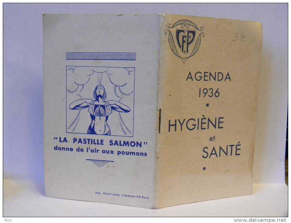 Calendrier Agenda 1936  Hygiène Et Santé Pub "LA PASTILLE SALMON" Donne De L'air Aux Poumons - Tamaño Pequeño : 1921-40