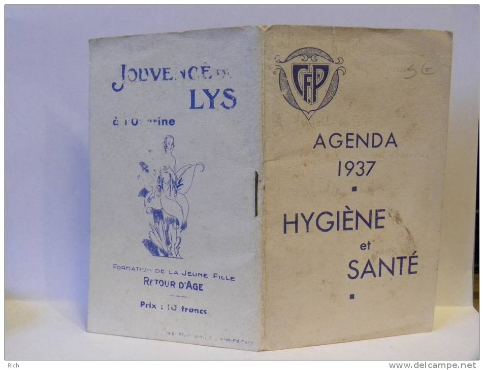 Calendrier Agenda 1937 Hygiène Et Santé Pub - Petit Format : 1921-40