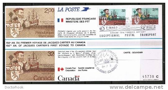 CANADA  Scott # 1011 And FRANCE #1923  On 450th Anniversary Combination Cover Of Jaques Cartier OS-48 - Historia Postale