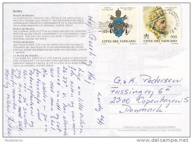 ## Italy PPC Roma Piazza Di Spagna Vatican Stamps (Pair) 1998 Sent To Denmark (2 Scans) - Places & Squares