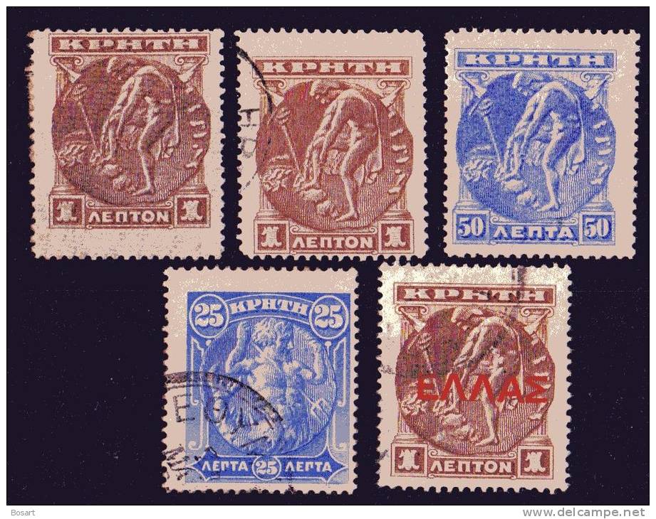 Crète Lot De 5 Timbres Nf.et Ob.1900-08 N°1-22-28-49C C.17 € - Kreta