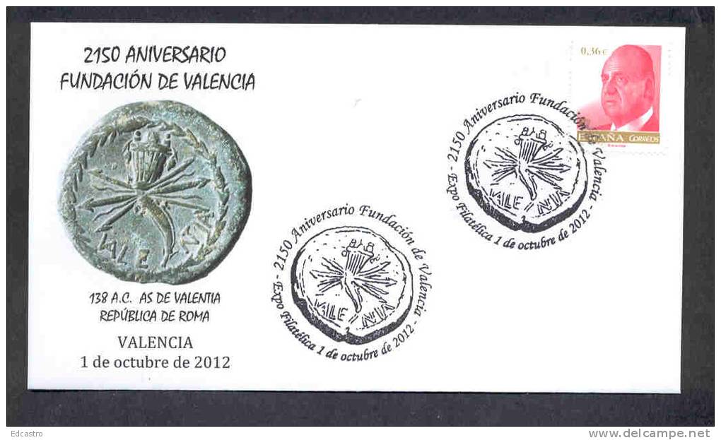 6.- ESPAÑA 2012. MATASELLO ESPECIAL. 2150 AÑOS DE LA FUNDACION DE VALENCIA. MONEDA ROMANA. AS VALENTIA. - Other & Unclassified